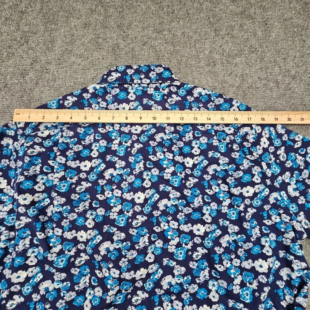 J. Crew Button Down Shirt Mens Medium M Blue Floral Short Sleeve A4776‎